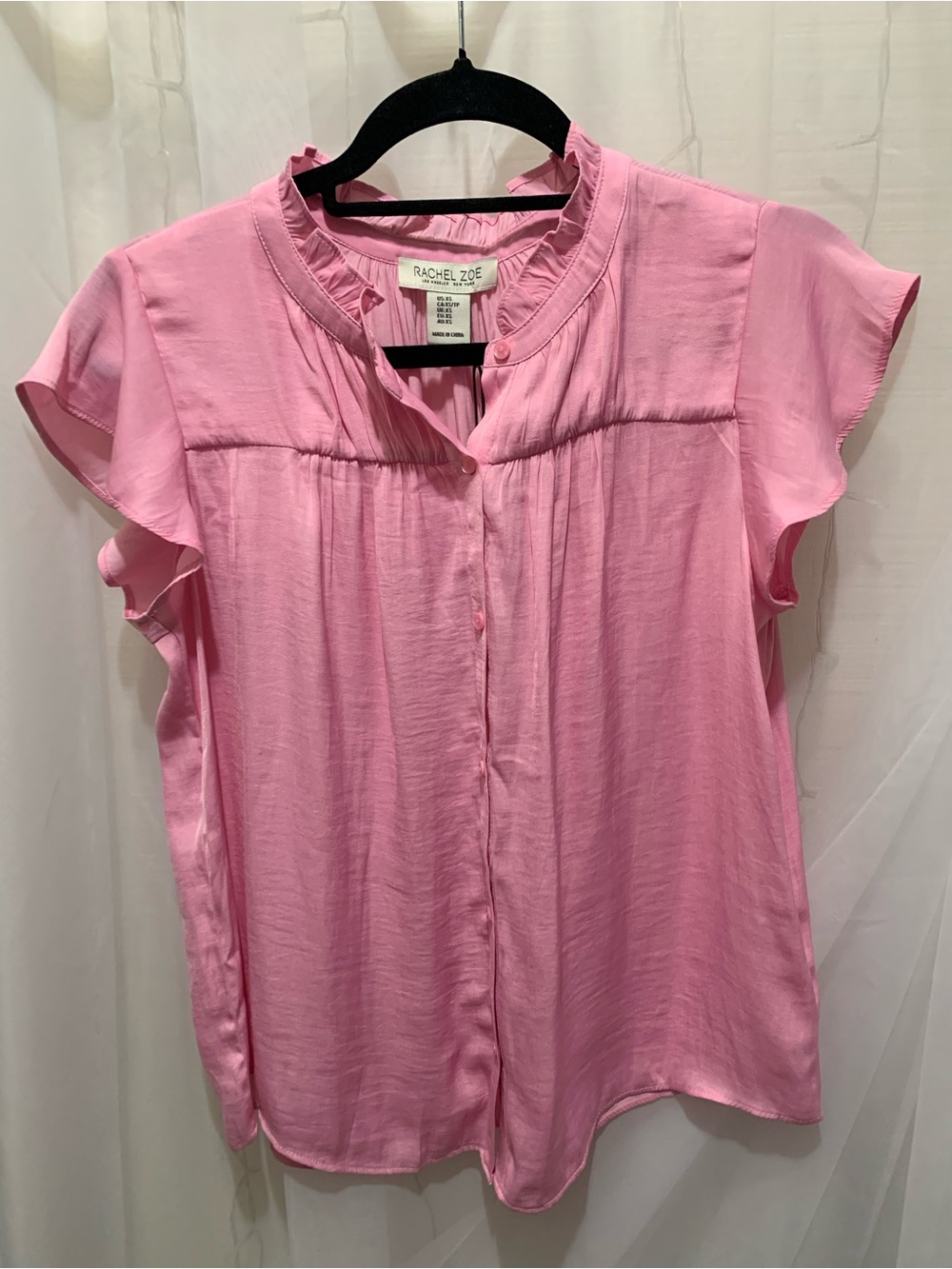 Rachel Zoe Pink Flutter Sleeve Button Down